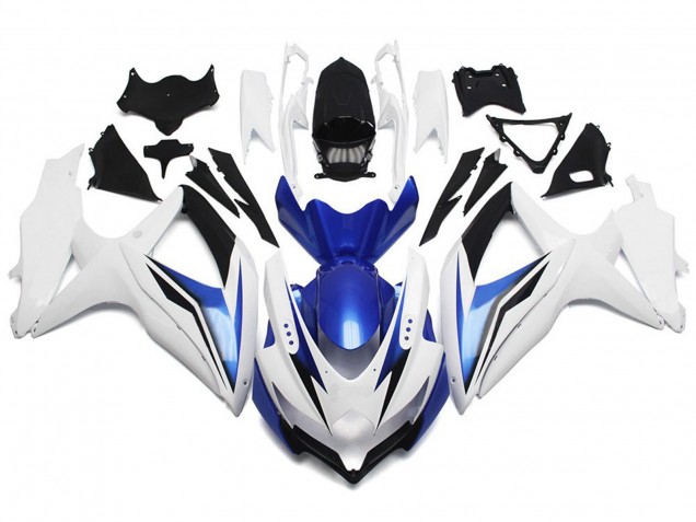 Blanco Brillante Con Plata & Azul 08-10 GSXR 600-750 Carenado Moto