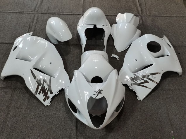 Estilo Blanco Brillante OEM Con Calcomanías Plateadas 97-07 GSXR 1300 Carenado Moto