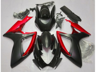 Negro Mate & Rojo 06-07 GSXR 600-750 Carenado Moto