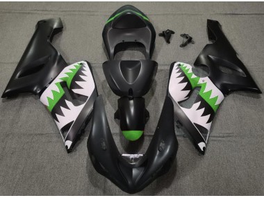 Tiburón Negro Mate & Verde 05-06 ZX6R Carenado Moto